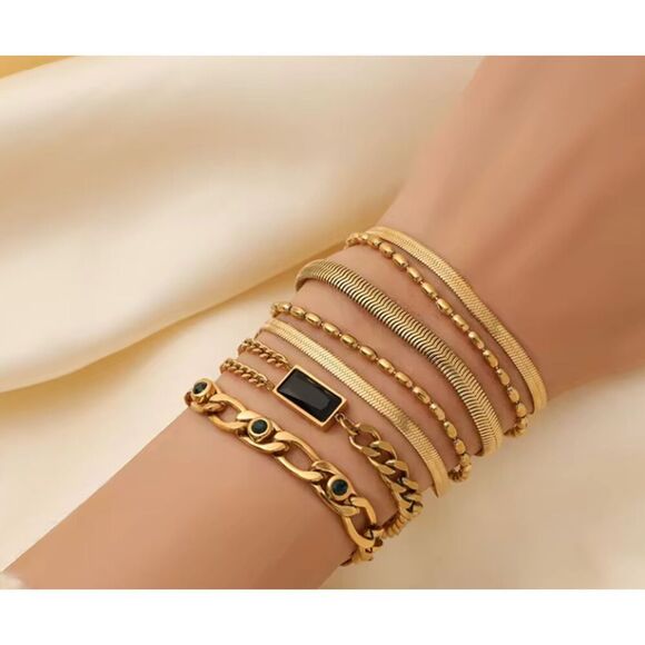 18K Gold Plated Waterproof Stainless Steel Multi Strand Bracelet A-1,6 - Picture 1 of 6
